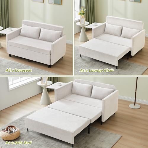 3-in-1 Sleeper Sofa Bed, 51'' Convertible Folding Couch with Pullout Bed, Chenille Futon Sleeper Sofa with Side Table and 2 Pillows, Grey A67760