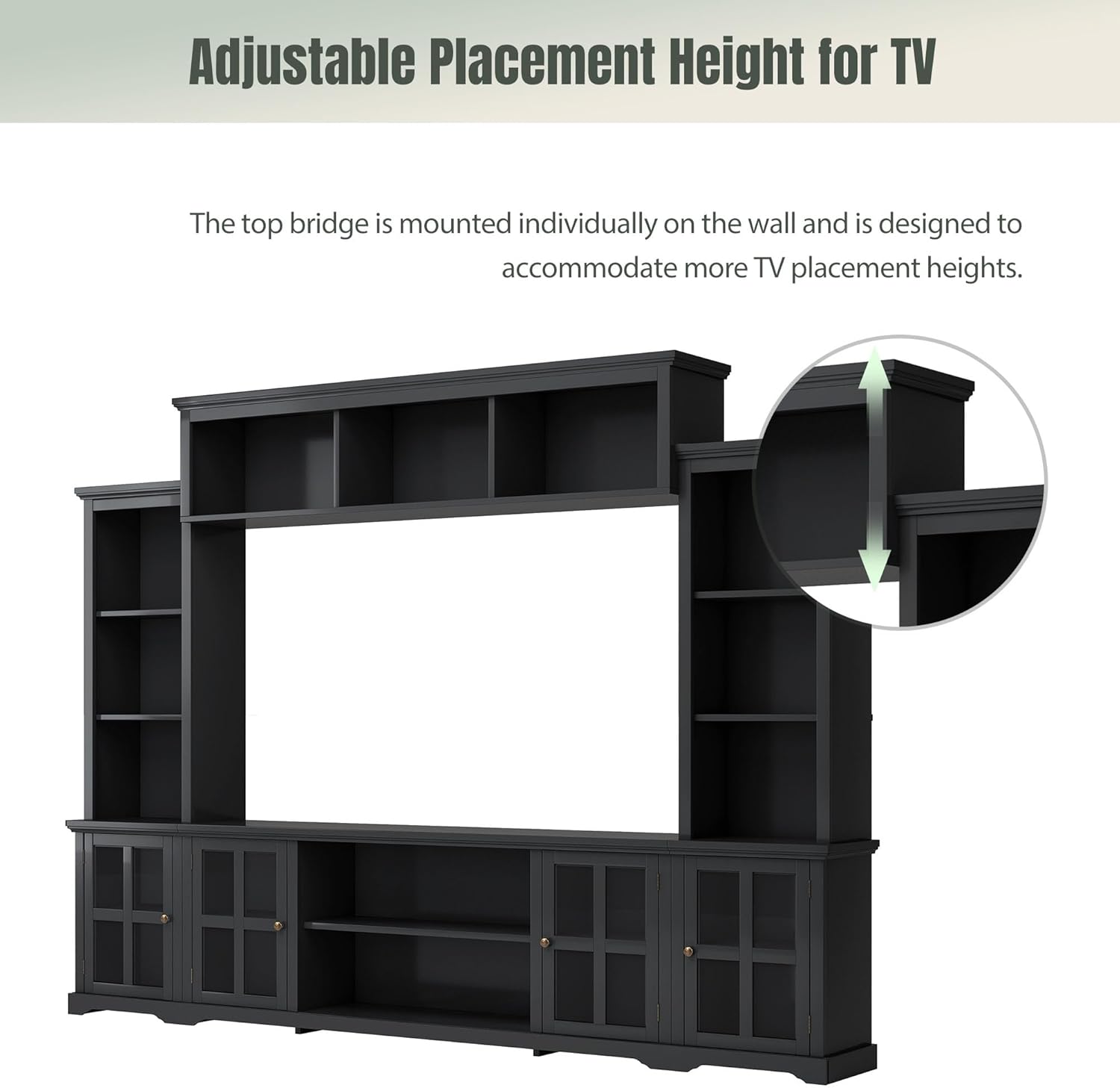 Black Entertainment Wall Unit with Glass Doors & Shelves Z91771