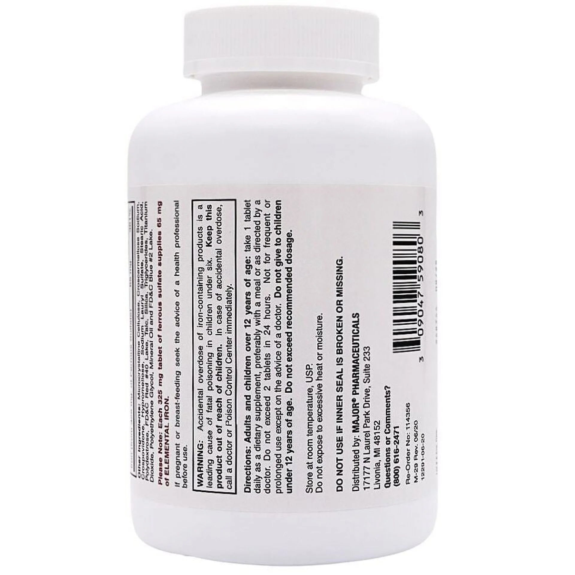 Ferrous Sulfate Iron Supplement 325 mg - 1000 Tablets P115918