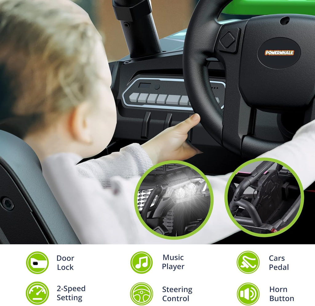 24V UTV Battery Powered Ride On Car with Remote Control 4WD Electric Car, Green, Large O7537