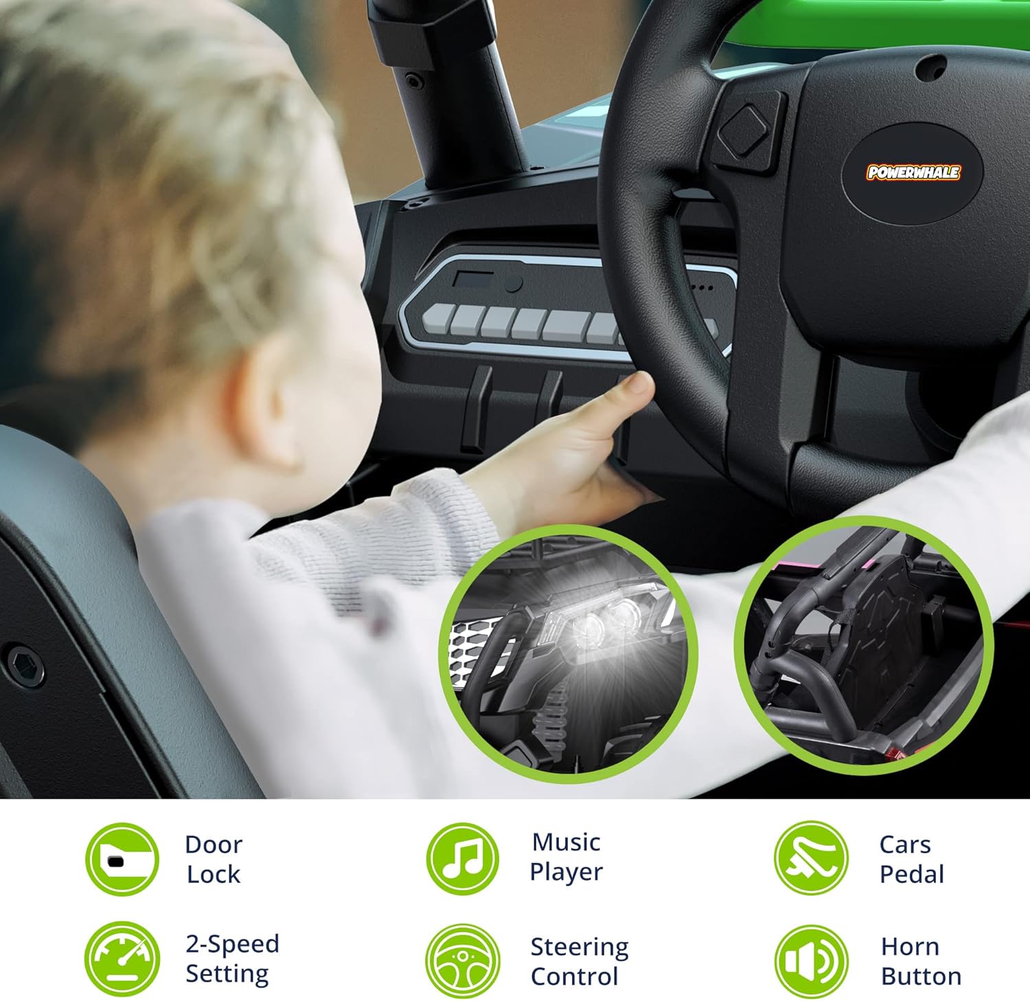 24V UTV Battery Powered Ride On Car with Remote Control 4WD Electric Car, Green, Large O7537