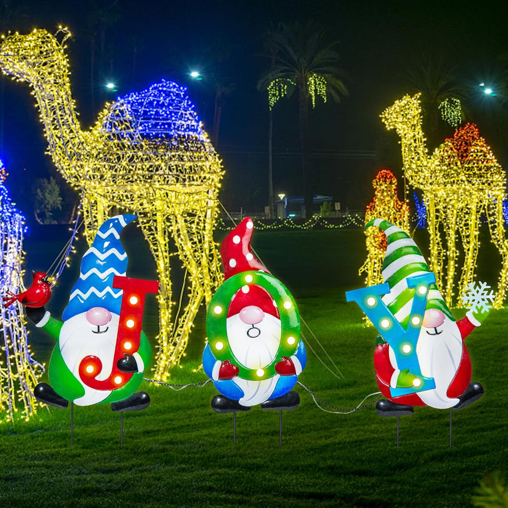 3 PCS Metal Christmas Yard Stakes with Led Light W7594