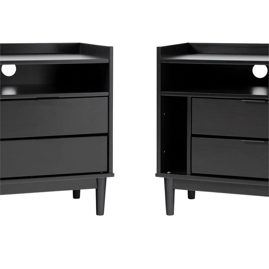 Black Solid Wood 2-Drawer Night Stand X3379