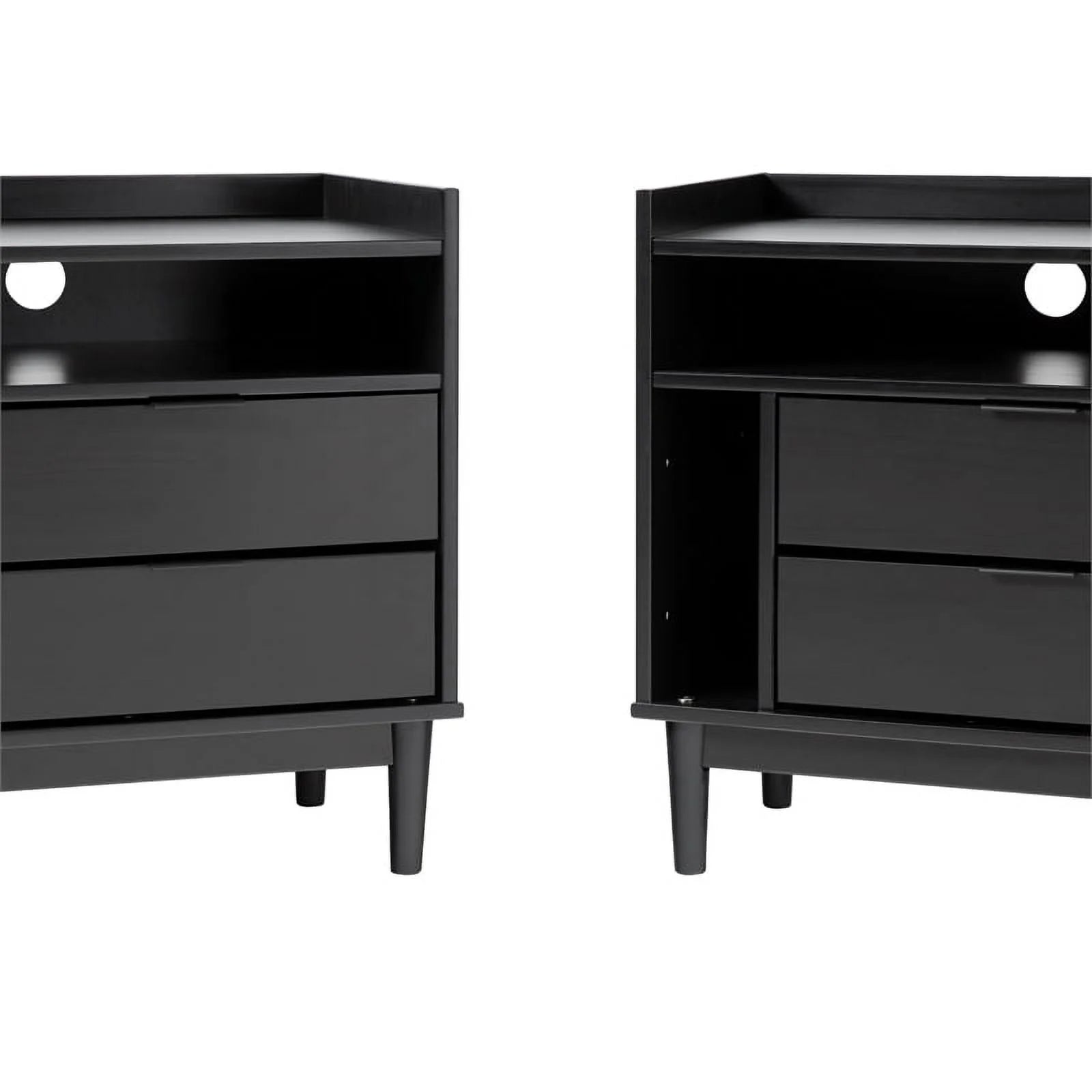 Black Solid Wood 2-Drawer Night Stand X3379