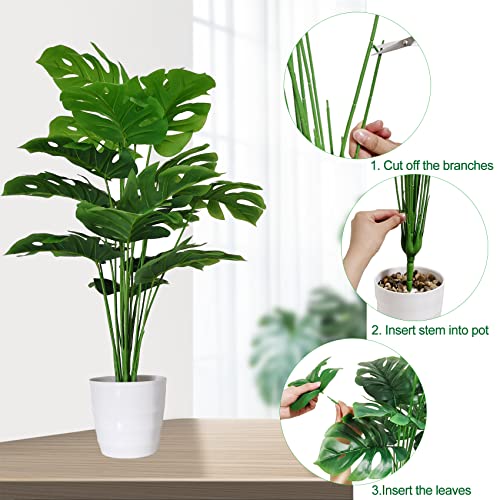 Set of 2 Artificial Areca Palm Plants, 32 Inch Fake Tropical Palm Trees with Greenery Leaves and Stems V191967