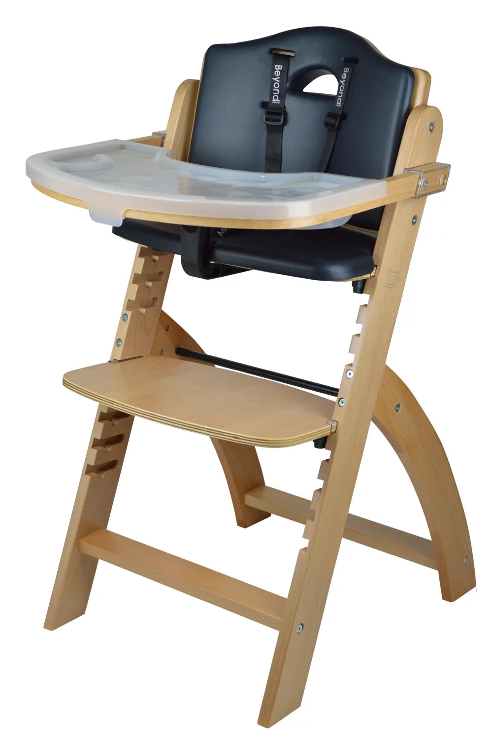 Natural Wood Black Cushion Adjustable Wooden High Chair with Tray S258