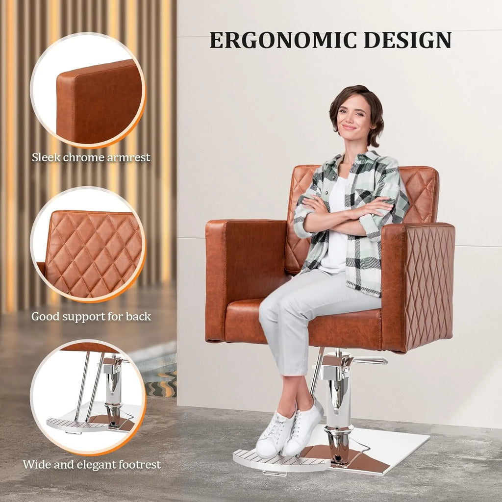 Brown Hydraulic Barber Chair with Aluminium Alloy Footrest J4122