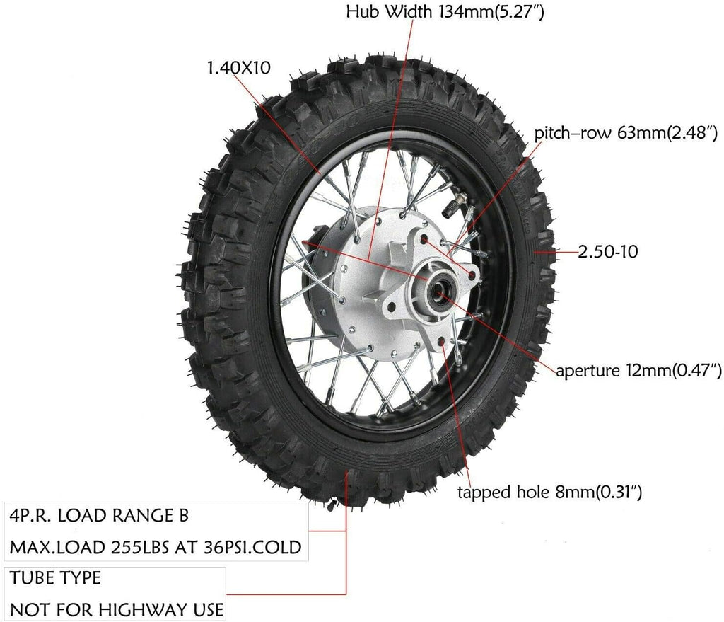 2.5-10" Rear Wheel Tire Assembly for Dirt Pit Bike C530
