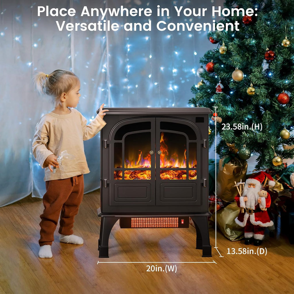 24'' Electric Fireplace Heater with Remote Control, 3D Realistic Flame, 750/1500W M172899
