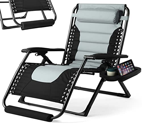Zero Gravity Chair, 350Lbs Capacity Oversize XL Outdoor Anti Gravity Folding Adjustable Recliner with Adjustable Headrest, Foot Pad & Cup Holder I858