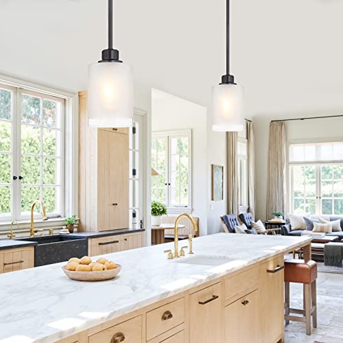 3 Pack 1-Light Industrial Farmhouse Pendant Ceiling Light Frosted Glass Black Finish R4228