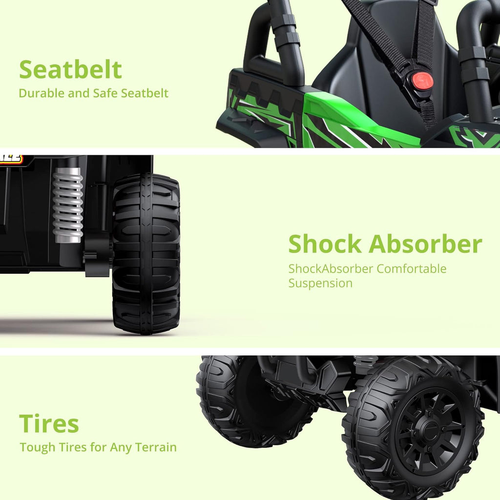 24V UTV Battery Powered Ride On Car with Remote Control 4WD Electric Car, Green, Large O7537