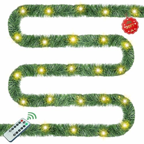 30 Feet 50 LED Battery Operated Pre-Lit Green Garland M3497