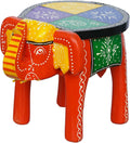 Handcrafted Emboss Painted Colorful Wooden Elephant Shape Stool Table Medium V780167