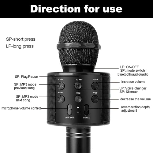 Black Wireless Bluetooth Karaoke Microphone Speaker C39085