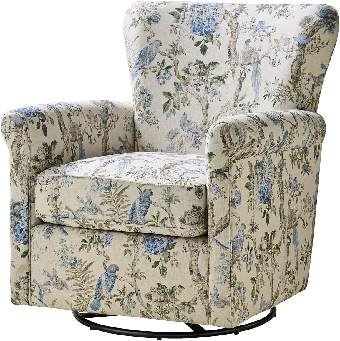 Floral Fabric Swivel Rocker Chair with Rolled Armrest R717759