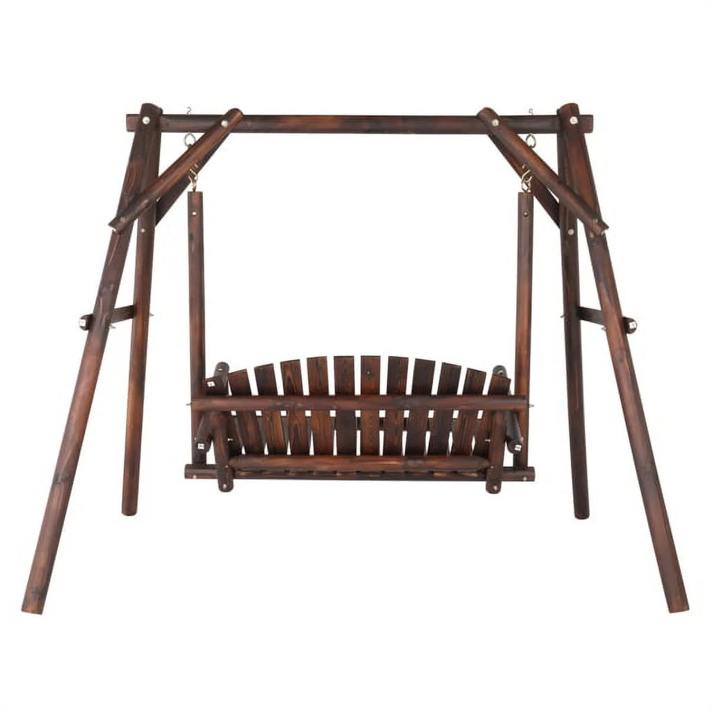 6.5ft Hardwood Patio Swing with Stand, Carbonized N962