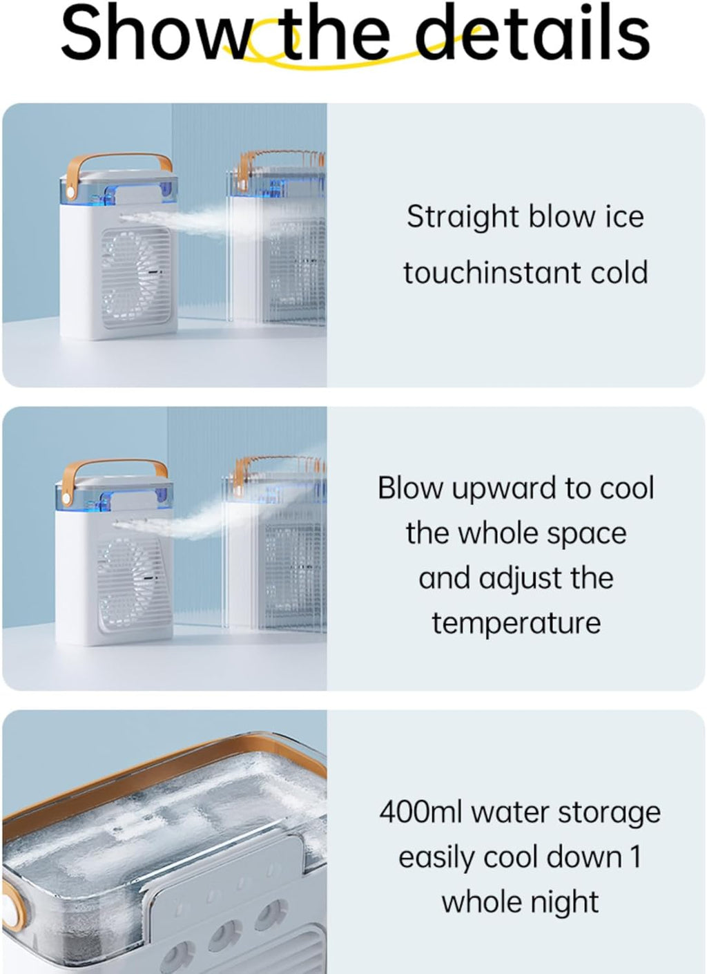 Mini Air Cooler Portable Air Conditioner Evaporative Air Cooler Cordless Desktop Cooling Fan B890455