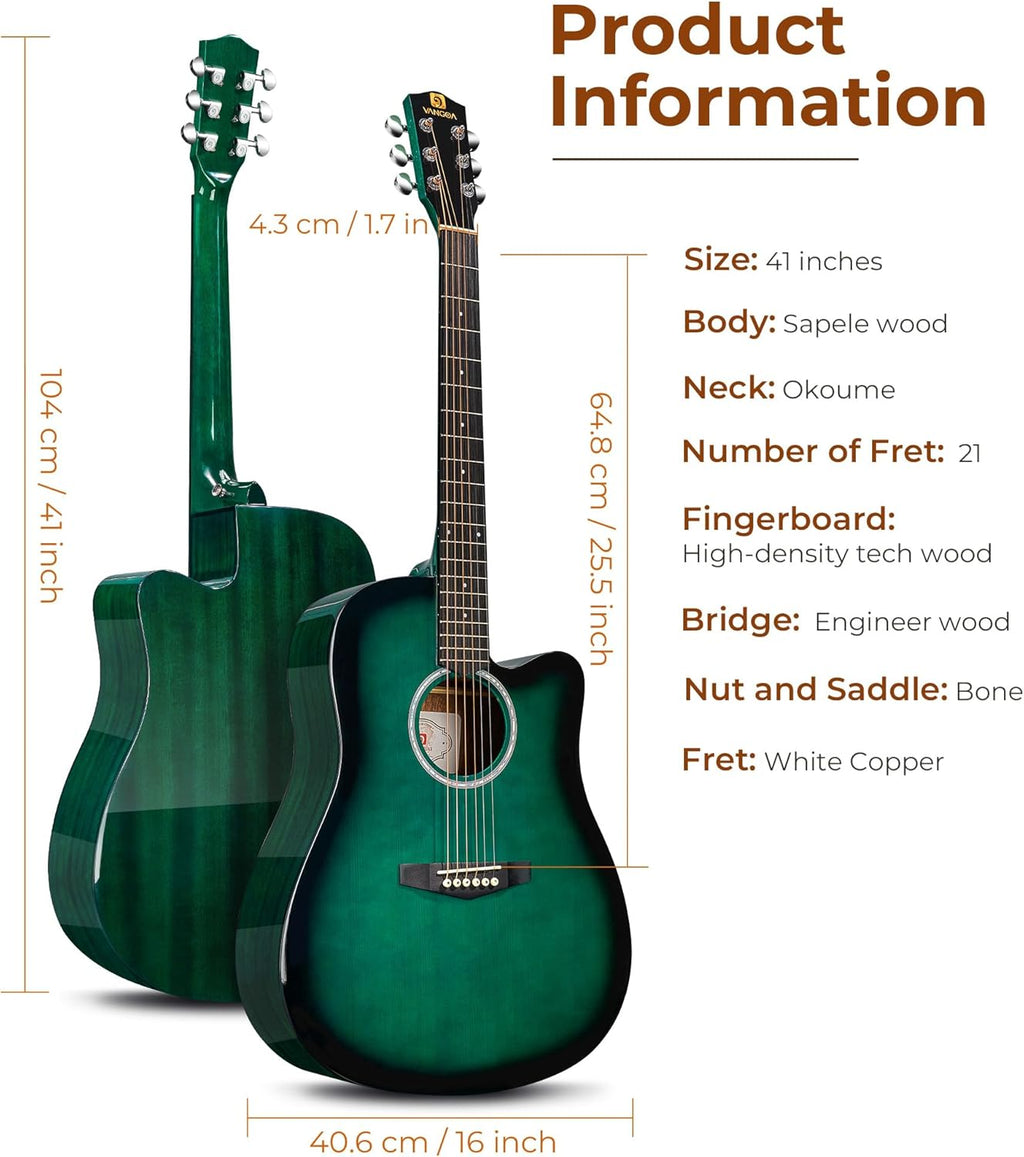 Blue 41 Inch Cutaway Acoustic Guitar Bundle with Gig Bag H346