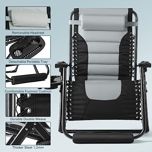 Zero Gravity Chair, 350Lbs Capacity Oversize XL Outdoor Anti Gravity Folding Adjustable Recliner with Adjustable Headrest, Foot Pad & Cup Holder I858