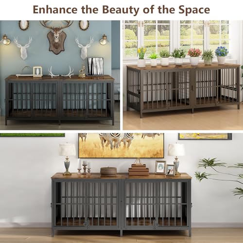 Extra Large 80" Wooden Dog Crate with Removable Divider R310613