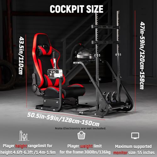 Racing Simulator Cockpit with Monitor Mount, red Seat S25184