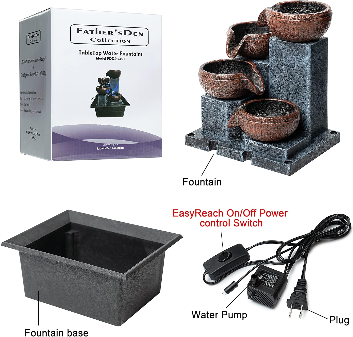 Small indoor Waterfall fountain Tabletop fountain 4 level Indoor desktop Fountain with LED color lighting S7162