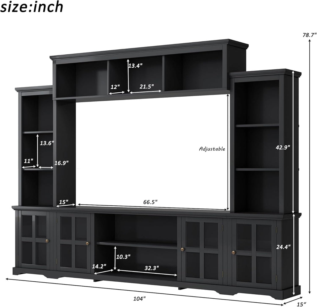 Black Entertainment Wall Unit with Glass Doors & Shelves Z91771
