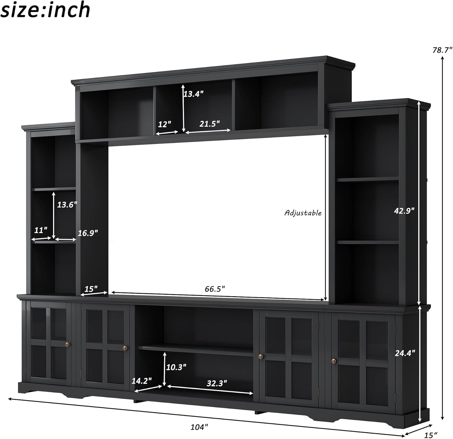 Black Entertainment Wall Unit with Glass Doors & Shelves Z91771