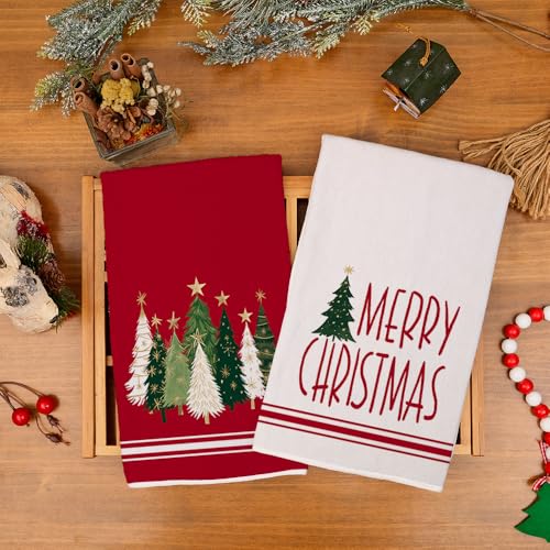Red Xmas Tree Kitchen Towels Set of 2 H5259