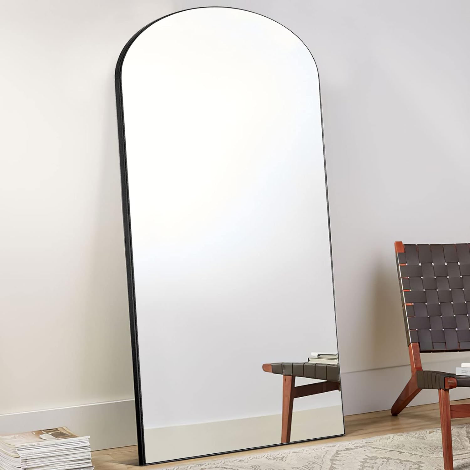 71''x31'' Black Arched Floor Mirror J9188
