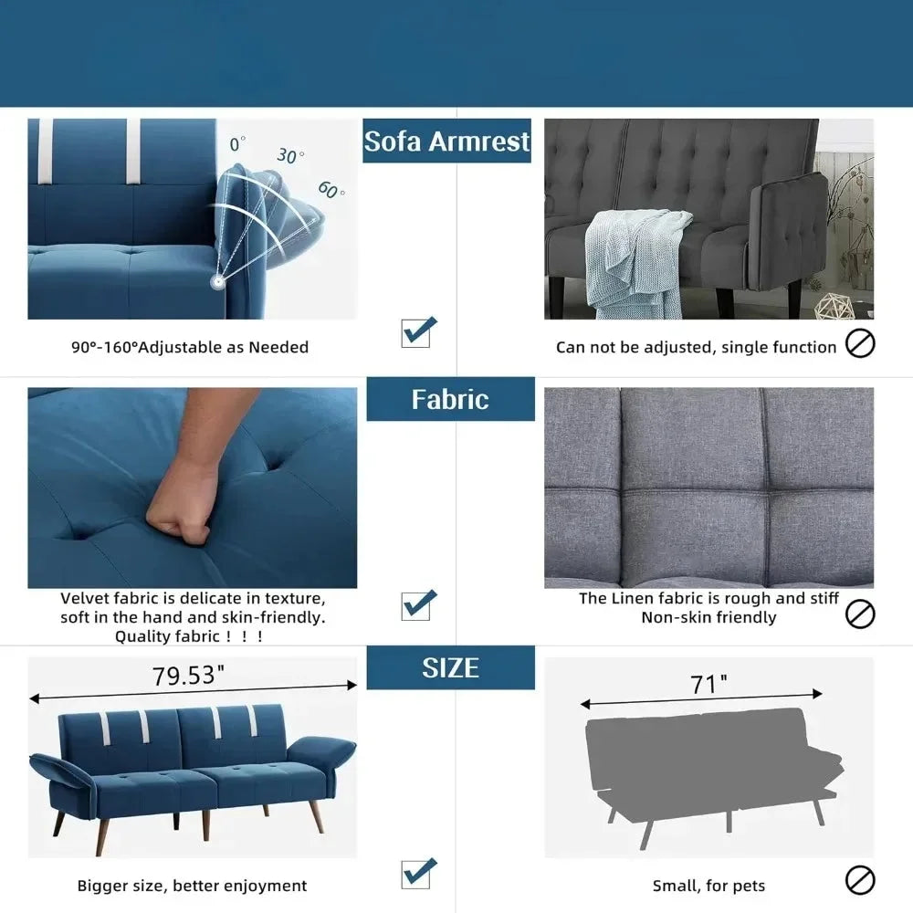 Convertible Sofa Futon Sofa Bed with Adjustable Armrest Backrest J596124
