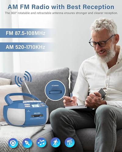 Boombox CD Player Cassette Player AM FM Radio with Bluetooth A7913