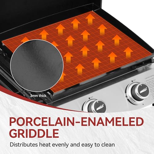 3 Burner Propane Gas Grill and Griddle Combo with Lid, Silver & Black J183