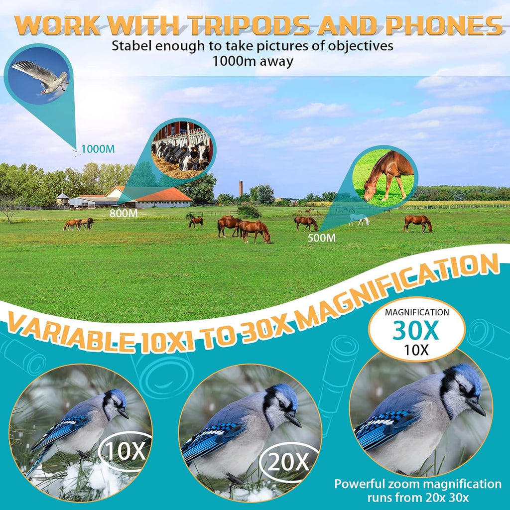 30x50 HD Waterproof Monocular with Smartphone Adapter Tripod BAK4 Prism FMC X526144