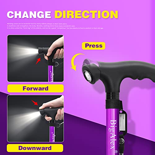 Folding Walking Cane with LED Light, Adjustable Quad Base with Carrying Bag P938