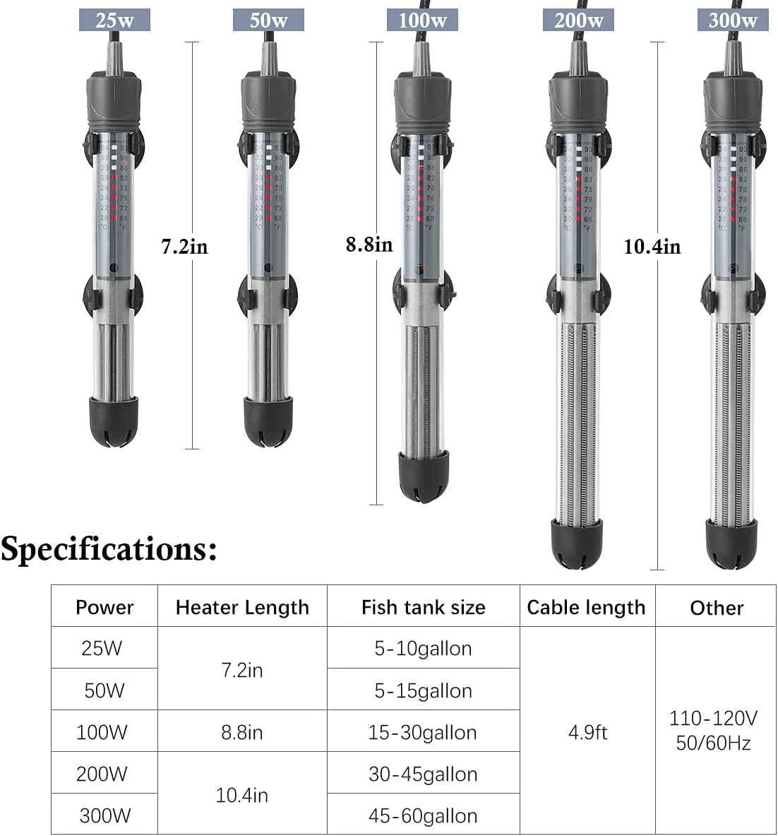 100W Adjustable Submersible Aquarium Heater Q232