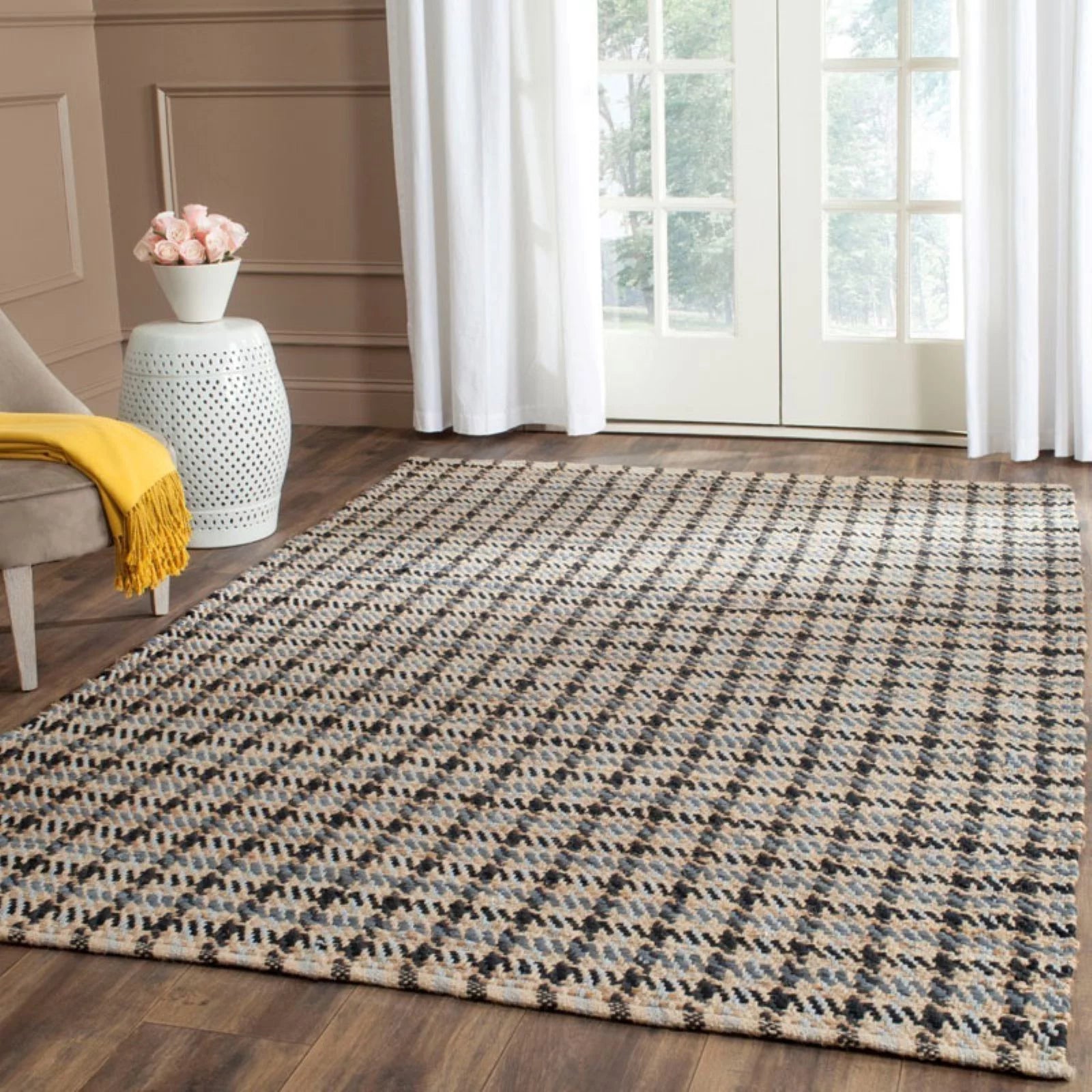 Green/Natural Checkered Geometric Area Rug K430691