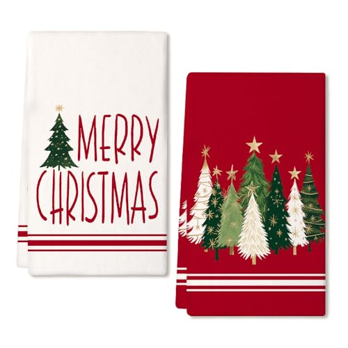 Red Xmas Tree Kitchen Towels Set of 2 H5259