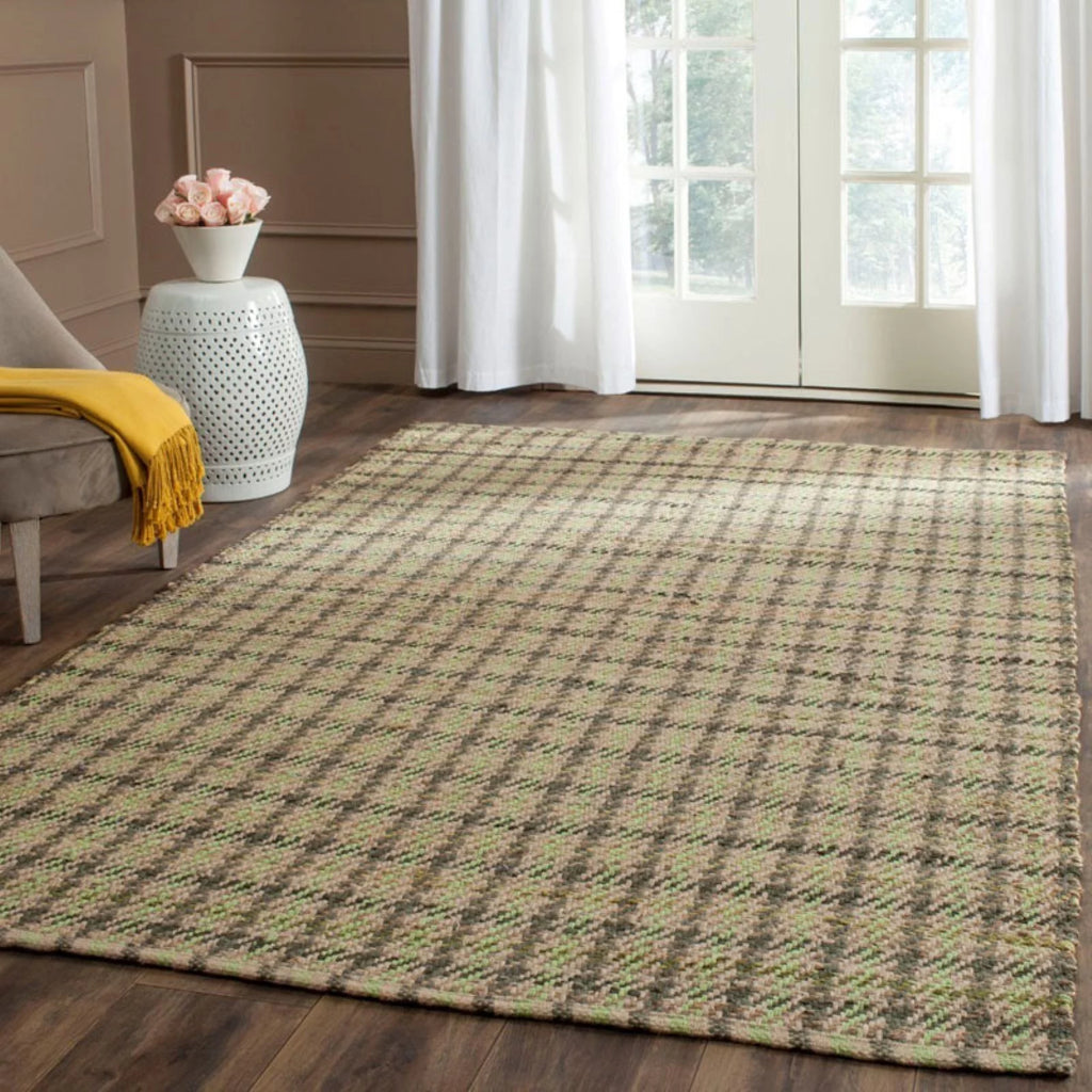 Green/Natural Checkered Geometric Area Rug K430691
