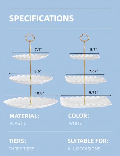 2 Pack White 3 Tier Plastic Dessert Cupcake Stand Z3571
