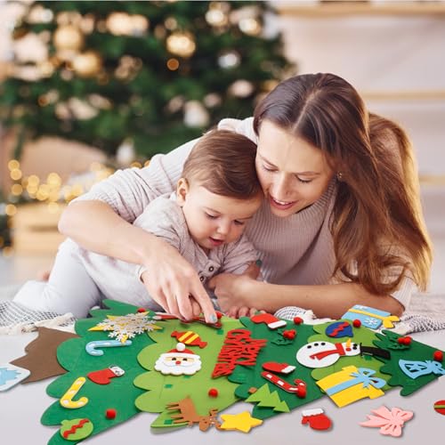 3.3FT Felt Christmas Tree with 32 Ornaments and String Lights W565