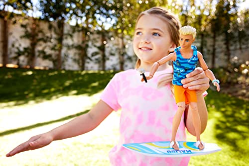 Poseable Blonde Ken Beach Doll with Surfboard and Pet Puppy O3061