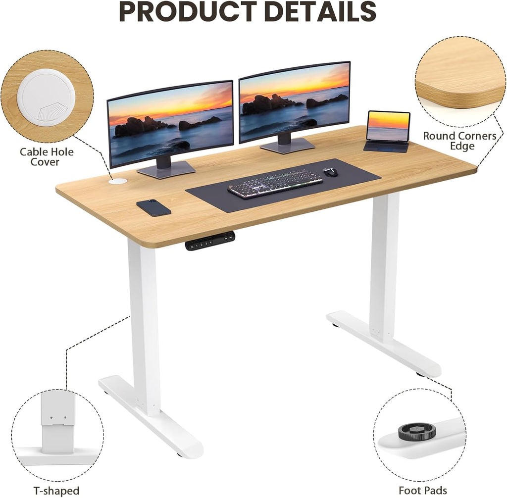 Electric Standing Desk 48 x 24 Inch Adjustable Height Desk with 4 Memory Presets (Maple) K2097