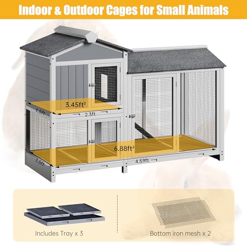 Grey 63" 2 Story Rabbit Hutch with Removable Trays B8932