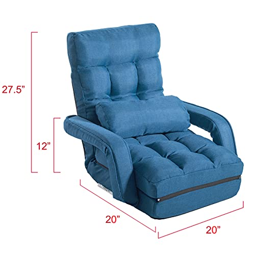 Blue Adjustable Folding Chaise Lounge Sofa with Armrests and Pillow B142