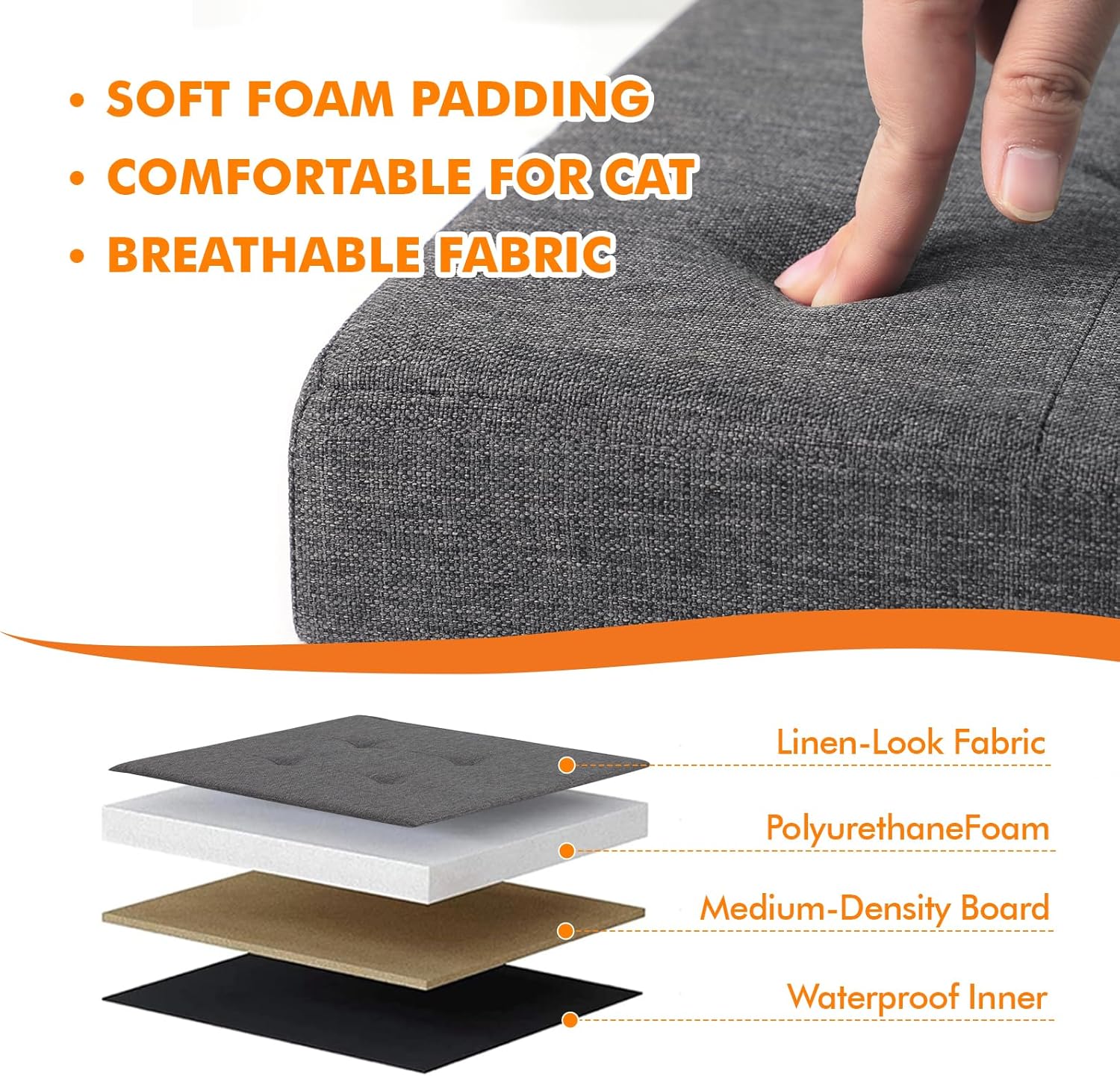Gray Cat Litter Box Enclosure Furniture Ottoman with Flip-Up Lid (30 x 20 x 20 Inches) F12788