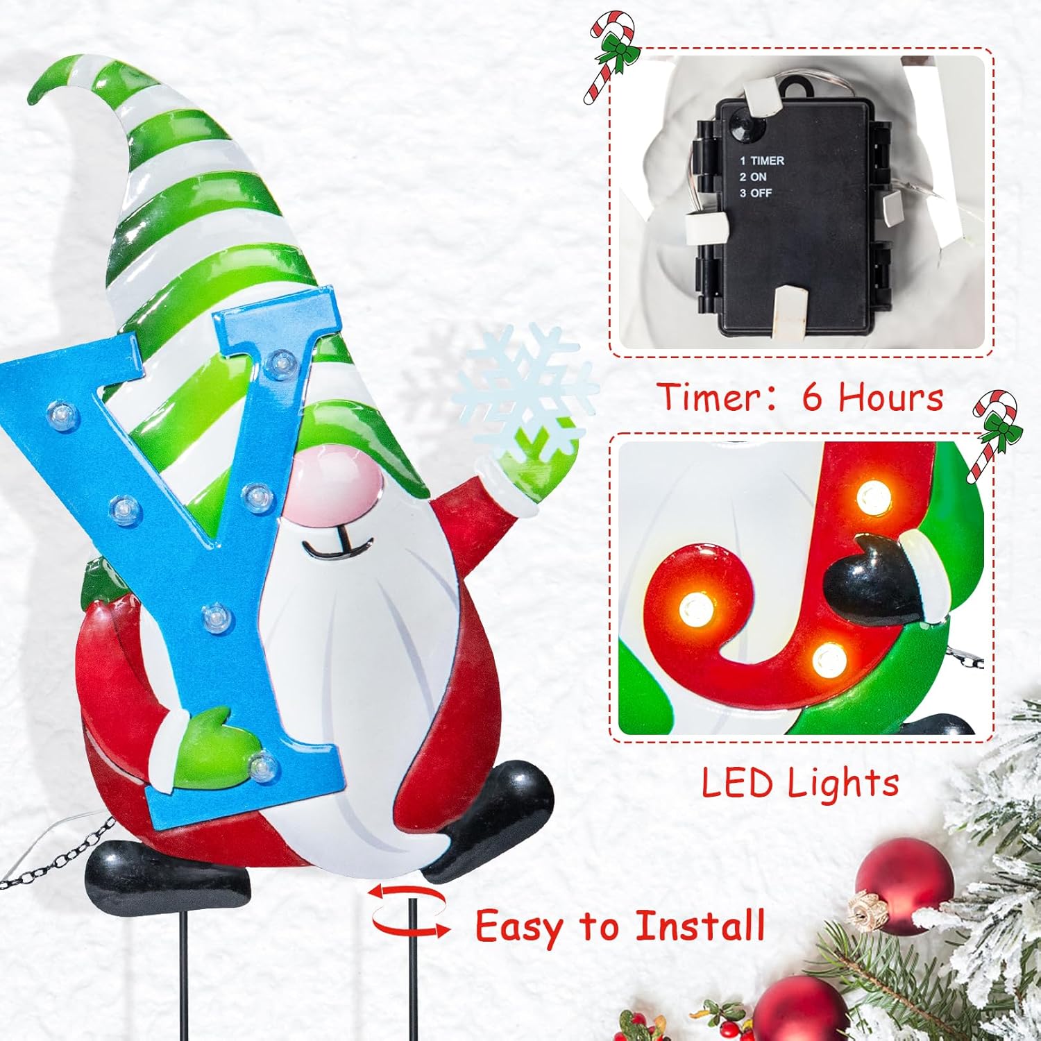 3 PCS Metal Christmas Yard Stakes with Led Light W7594