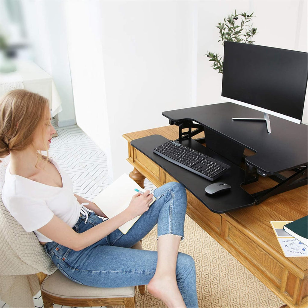 35" Wide Electric Standing Desk Converter with Keyboard Tray X19106