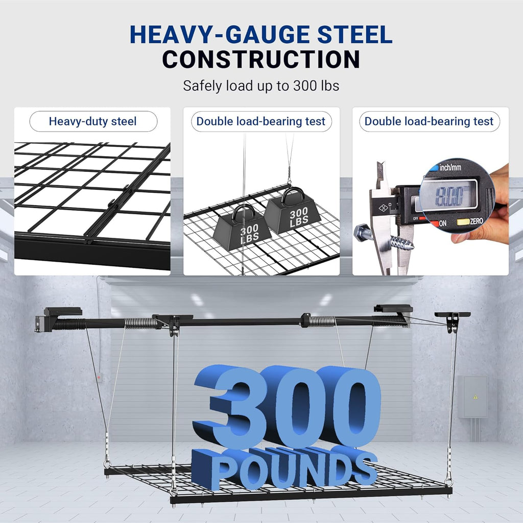 4x4 Ft Overhead Garage Storage Rack, Satin Black T52378